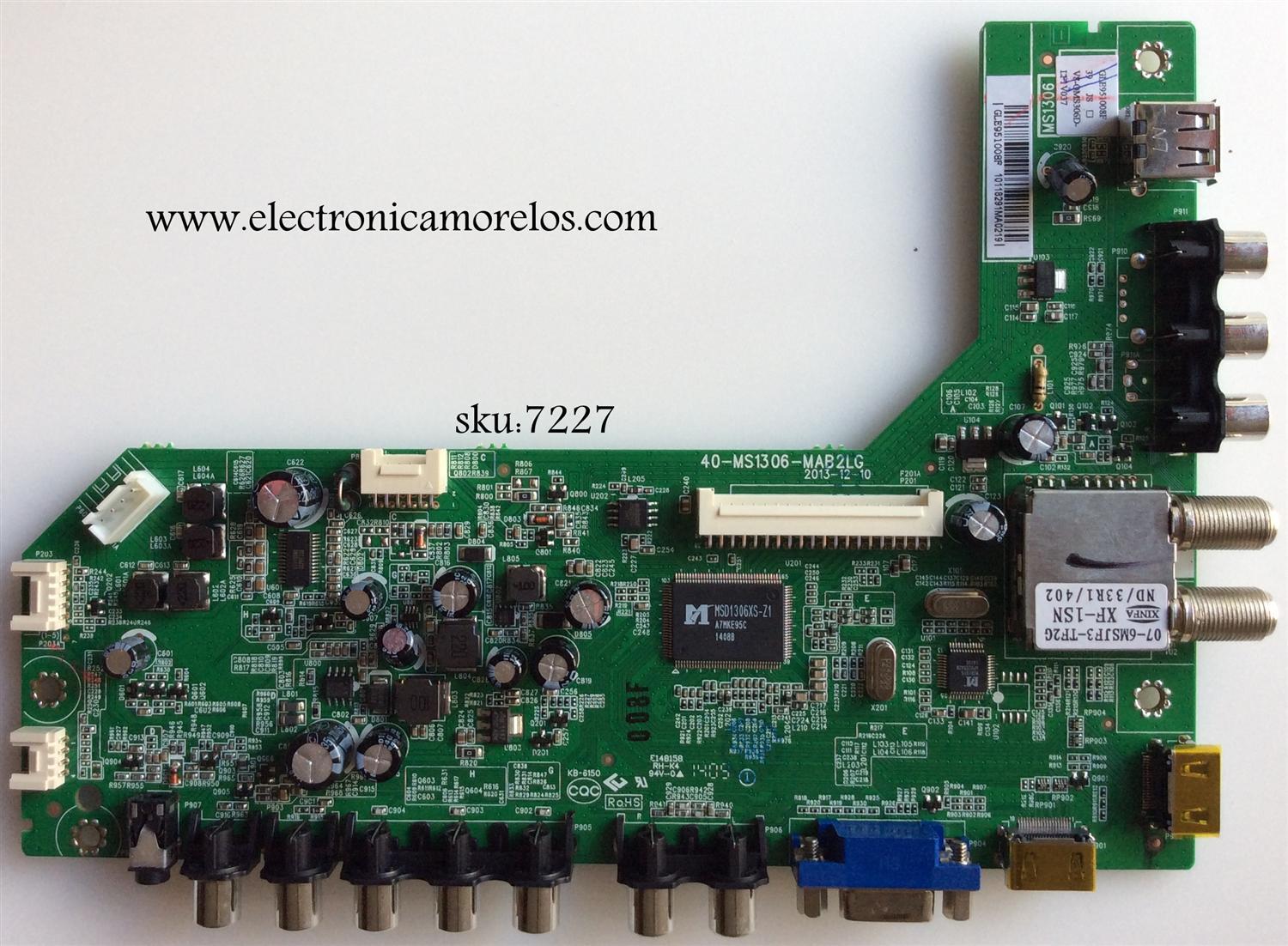 MAIN PARA TV TCL / NUMERTO DE PARTE GLE951008F / 40-MS1306-MAB2LG / MS1306 / V8-OMS306D-LF1V037 / MODELO 39''