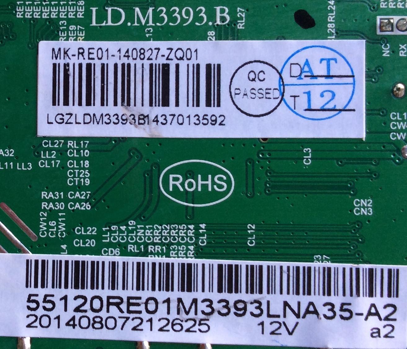 MAIN / RCA 55120RE01M3393LNA35-A2 / 20140807212625 12V a2 / LD.M3393.B / 20140807212625 / PANEL LSC550HJ03-12V / MODELO LED55G55R120Q - Imagen 2