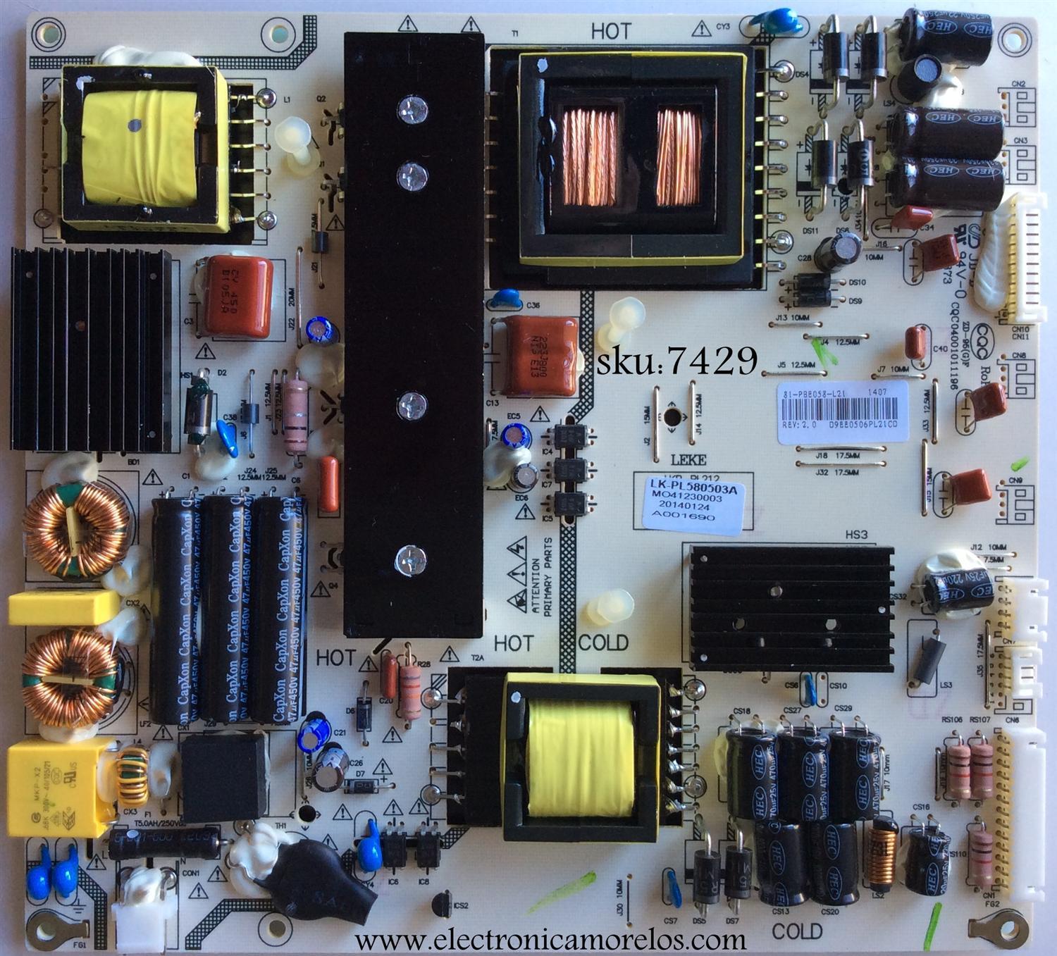 FUENTE DE PODER / SANYO LK-PL580503A / CQC04001011196 / 81-PBE058-L21 / MODELO DP58D34 P58D34-00	