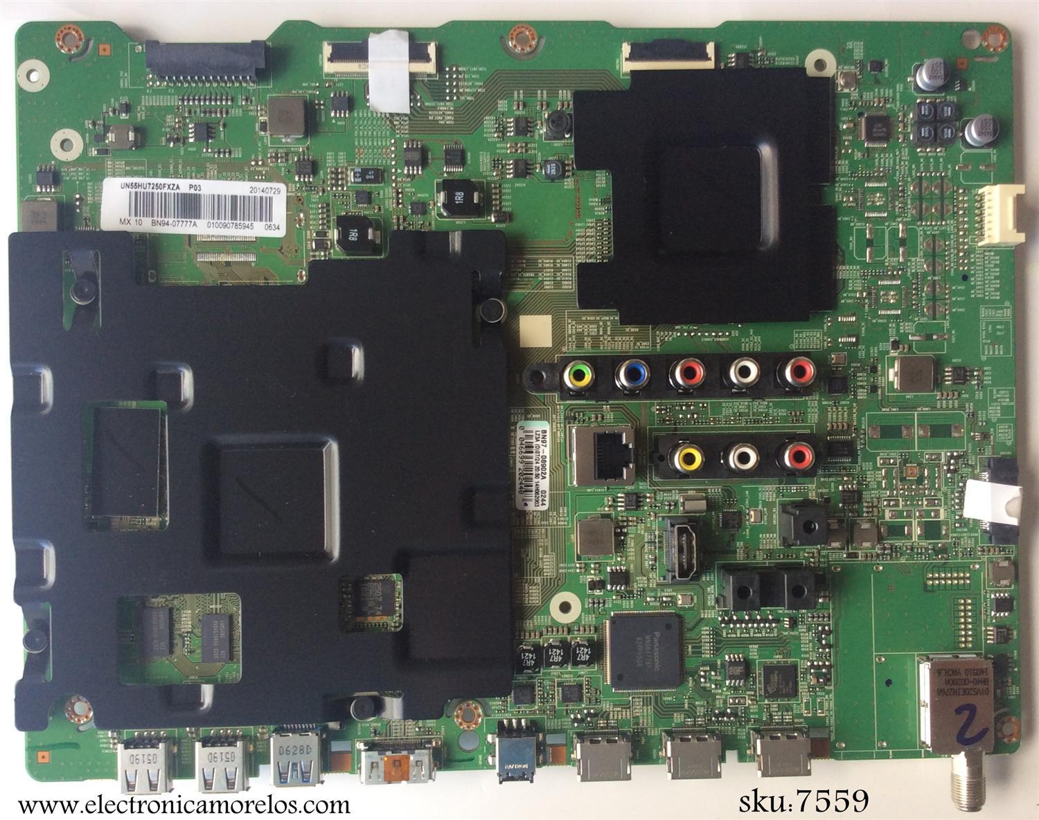 MAIN PARA TV SAMSUNG / NUMERO DE PARTE BN94-07777A / BN41-02257A / BN97-08902A / SUSTITUTA BN94-07917A / PANEL CY-VH055FGLV1H / DISPLAY LSF550FJ03-G02 / MODELOS UN55HU7200 / UA55HU7200WXXY TH01 / UN55HU7200FXZA TH01 / UN55HU7250 / UN55HU7250FXZA TH01