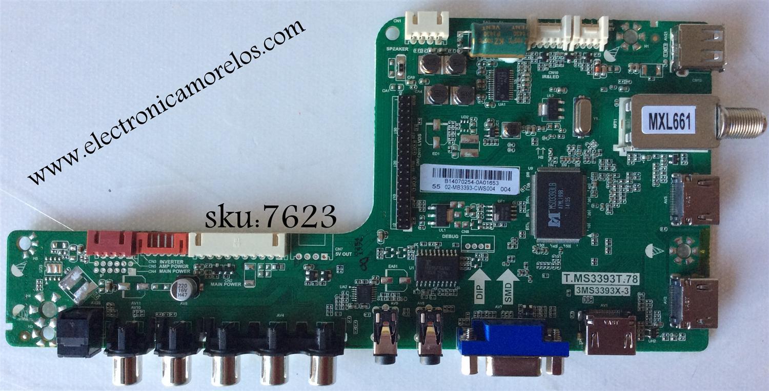 MAIN PARA TV. SANYO NUMERO DE PARTE B14070254 / COMPATIBLE B14070253 / 02-MB3393-CWS004 / T.MS3393T.78 / 3MS3393X-3 / MODELO DP55D44 / CHASSIS P55D44-09 / PANEL LVF550CSDX E4 V1