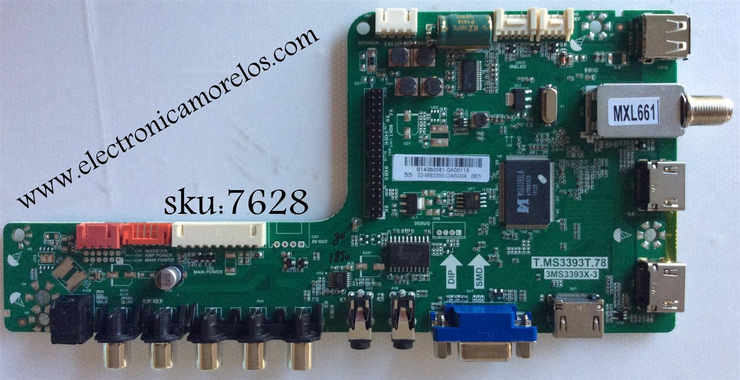MAIN PARA TV SANYO NUMERO DE PARTE B14060581 / COMPATIBLES  B14070253 / B14070254 / 02-MB3393-CWS004 / T.MS3393T.78 / 3MS3393X-3 / MODELO DP55D44 / CHASSIS P55D44-09 / PANEL LVF550CSDX E4 V1