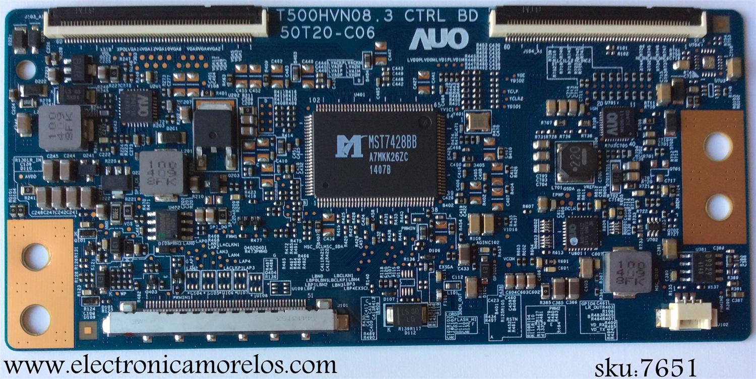 T-CON PARA TV SHARP / INSIGNIA / NUMERO DE PARTE 5550T20C10 / T500HVN08.3 / 55.50T20.C10 / 50T20-C06 / PANEL'S TPT500J1-HVN08 REV:S300B / HD500DF-B57(010)\T1\S1\GM\ROH / MODELOS NS-50D550NA15 / LC-50LB261U