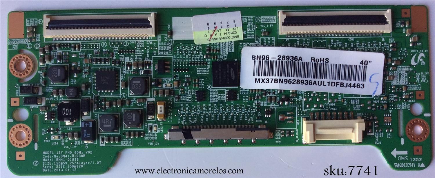 T-CON SAMSUNG BN96-28936A / BN41-01938B / BN97-06994A / PANEL CY-DF400BGLV3H / MODELOS HG40NA570 / HG40NA577 / HG40NA578 / HG40NA590 / LH40HDBPLG / LH40MDCPLG / LH40EDCPL / LH40EDDPL / UN40EH5000 / UN40H5201 / UN40EH5300 / UN40H5203 / UN40H5203AFXZA TD01