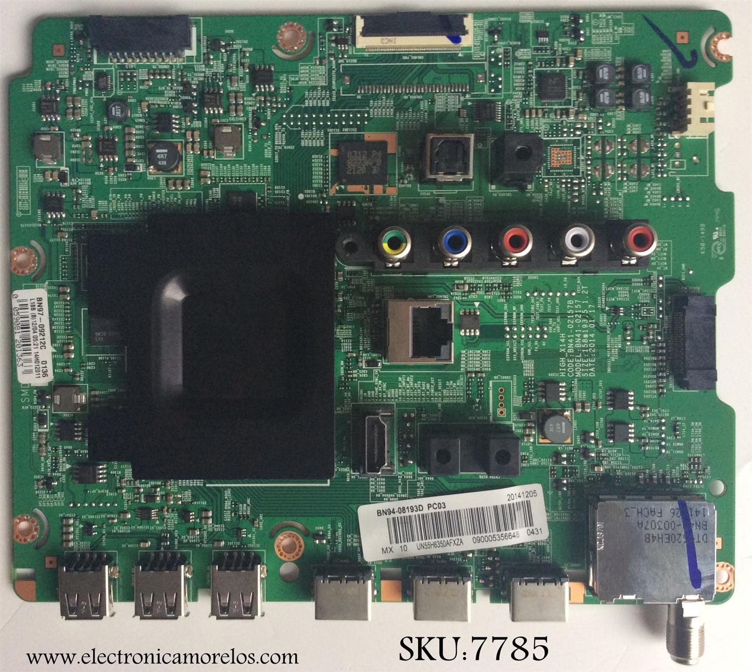 MAIN PARA TV SAMSUNG / NUMERO DE PARTE BN94-08193D / BN97-09212C / BN41-02157B / BN9408193D / PANEL CY-GH055CSLV8H / MODELO UN55H6350 / UN55H6350AFXZA UH02