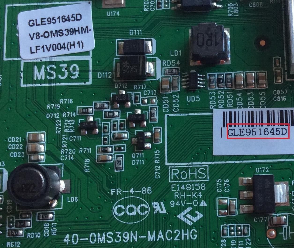 MAIN PARA TV TCL GLE951645D / 40-OMS39N-MAC2HG / V8-OMS39HM-LF1V004 / MODELO L40B2800 - Imagen 2