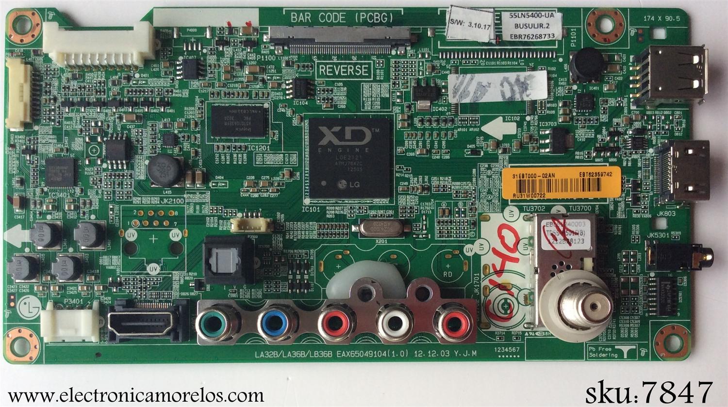 MAIN / LG EBT62359742 / EBR76268733 / EAX65049104(1.0) / PANEL LN54M550060V12 / MODELO 55LN5400-UA.BUSULJR / 55LN5400-UA.BUSZLJR / SUSTITUTAS FAVOR DE REVISAR DESCRIPCION EBT62007604 / EBT62359736 / EBT62359772/ EBT62359791 / EBT62359781 / EBT62359756