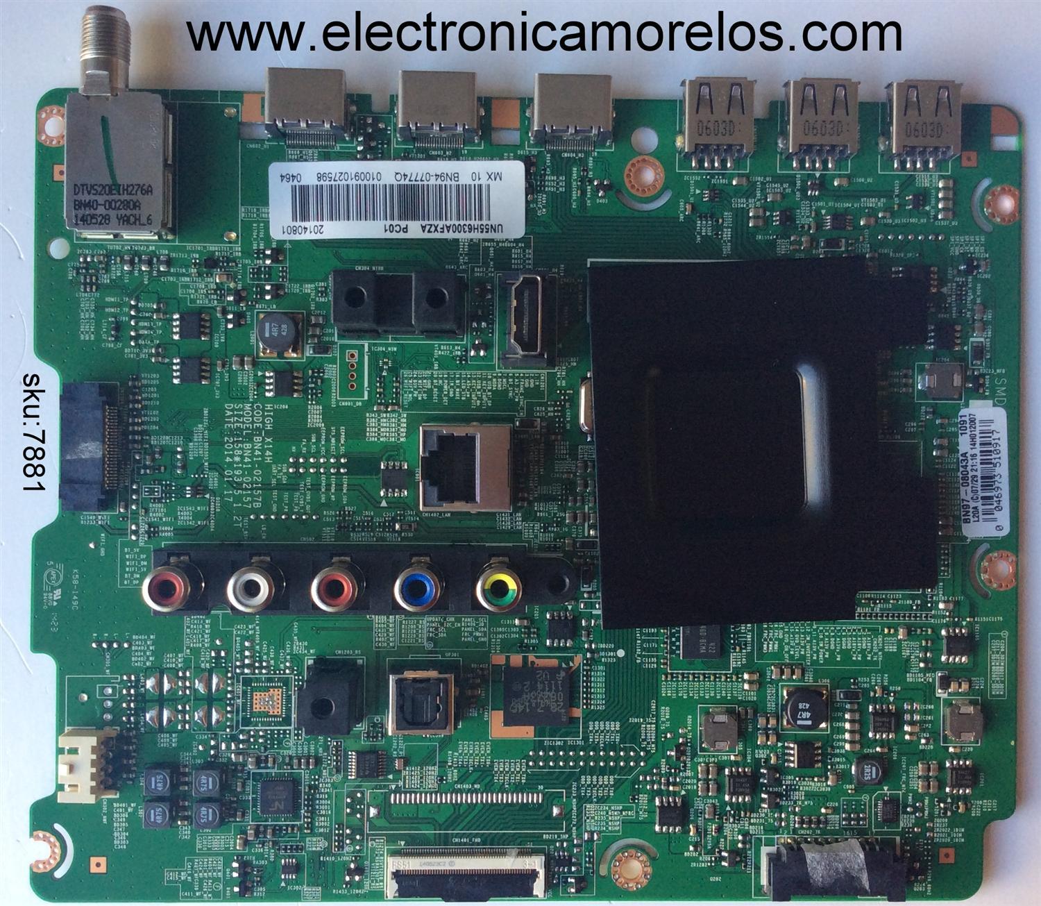MAIN PARA TV SAMSUNG / NUMERO DE PARTE BN94-07774Q / BN97-08043A / BN41-02157B / BN9407774Q / PANEL CY-GH055CSLV8H / MODELOS UN55H6300 / UN55H6300AFXZA UH02 / UN55H6350 / UN55H6350AFXZA TH01