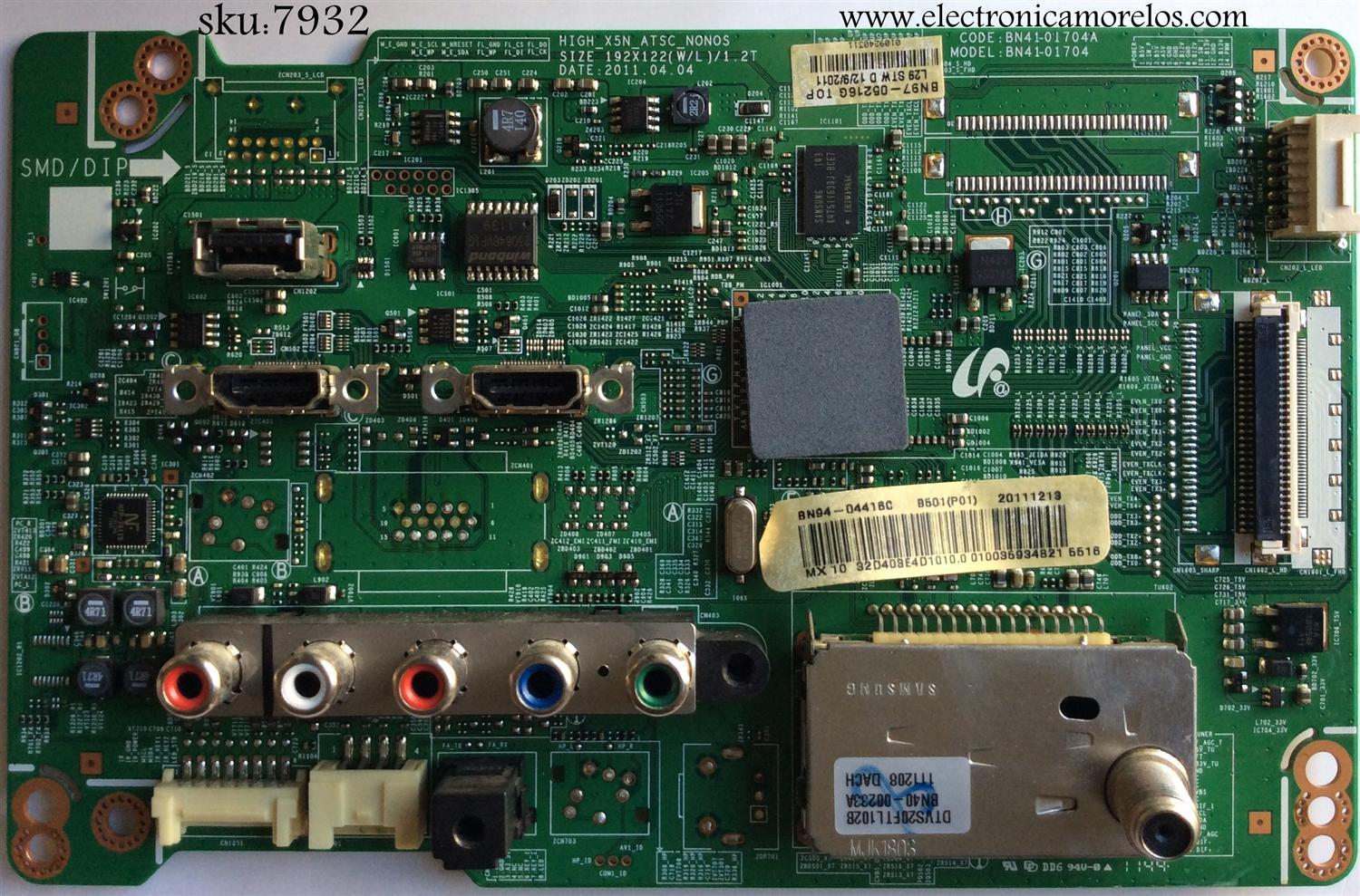 MAIN PARA TV SAMSUNG / NUMERO DE PARTE BN94-04416C / BN97-05216C / BN41-01704A / BN9404416C / PARTES SUSTITUTAS BN94-05411E / BN96-23576A / BN96-23577A / PANEL'S LTF320AP11 / LTF320AP11-V67 / MODELO LN32D403 / LN32D403E4DXZA SP01