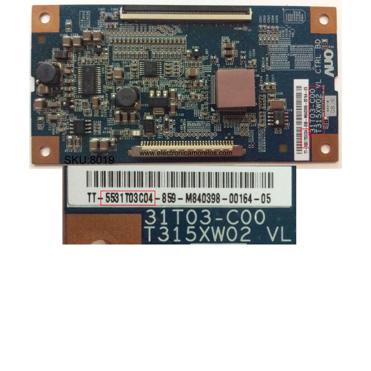 T-CON / DYNEX 55.31T03.C04 / 31T03-C00 / 5531T03C04 / T315XW02 VL CTRL BD / MODELO DX-L321-10A	