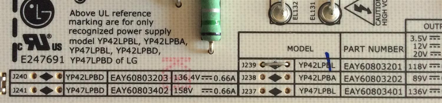 FUENTE DE PODER / LG EAY60803201 / YP42LPBA / MODELO 42LE5300-ZA /   42LE5400-UC AUSDLUR	 - Imagen 2