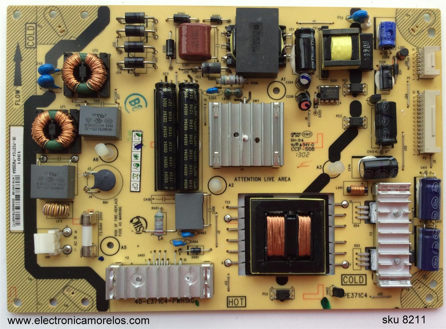 FUENTE DE PODER / TCL 08-PE371C4-PW200AA / 40-E371C4-PWG1XG / MODELO LE39FHDF3300TAAA /  LE43FHDF3300TAAA / LE39FHDF3300TATCAA