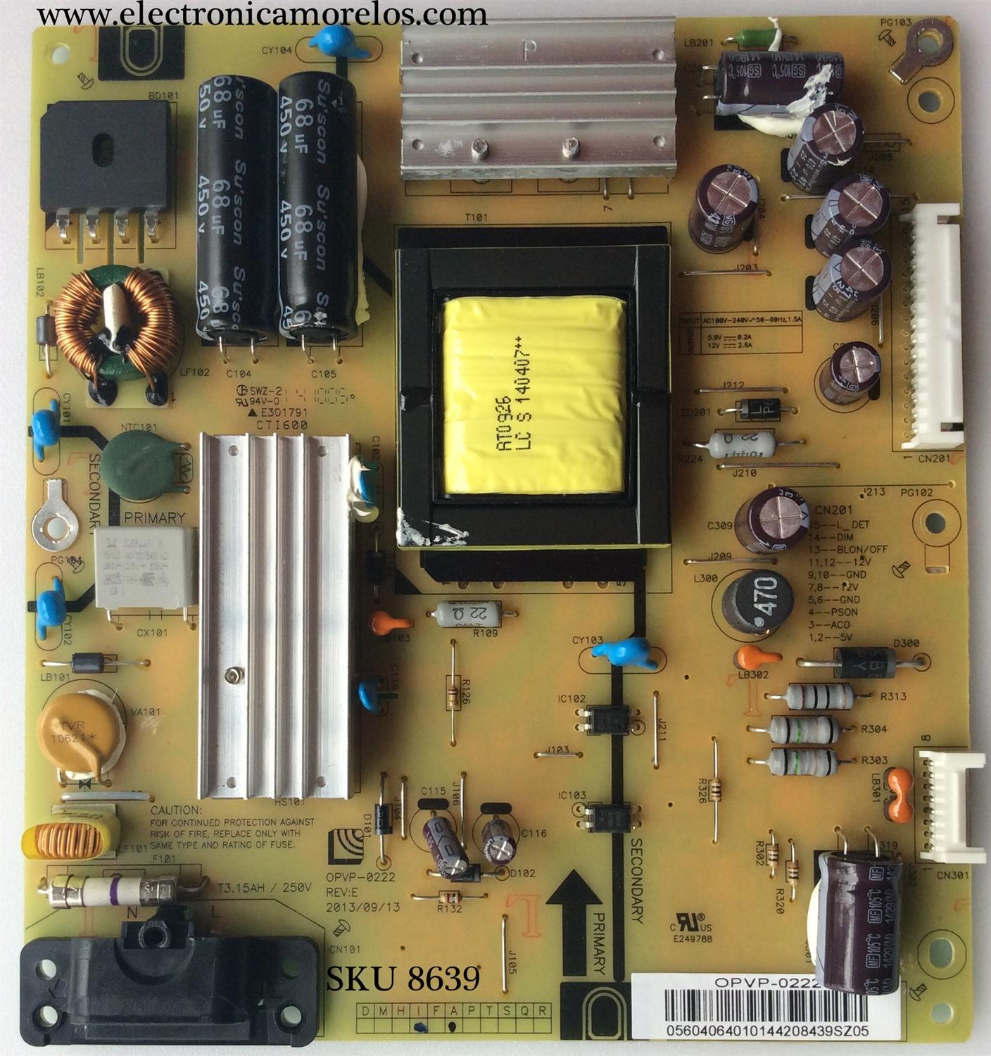 FUENTE DE PODER / VIZIO 056.04064.0101 / 056040640101 / OPVP-0222 / MODELO E320I-B2 LWZQPKEQ	
