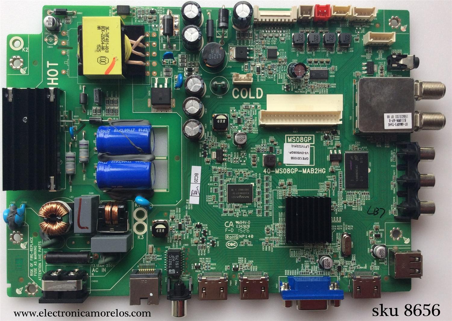 MAIN FUENTE (COMBO) PARA TV TCL / NUMERO DE PARTE V8-OMS08GP-LF1V022 / V8-0MS08GP-LF1V022(K4) / 40-MS08GP-MAB2HG / MS08GP / GFE120105B / E342828 / MODELO 32''
