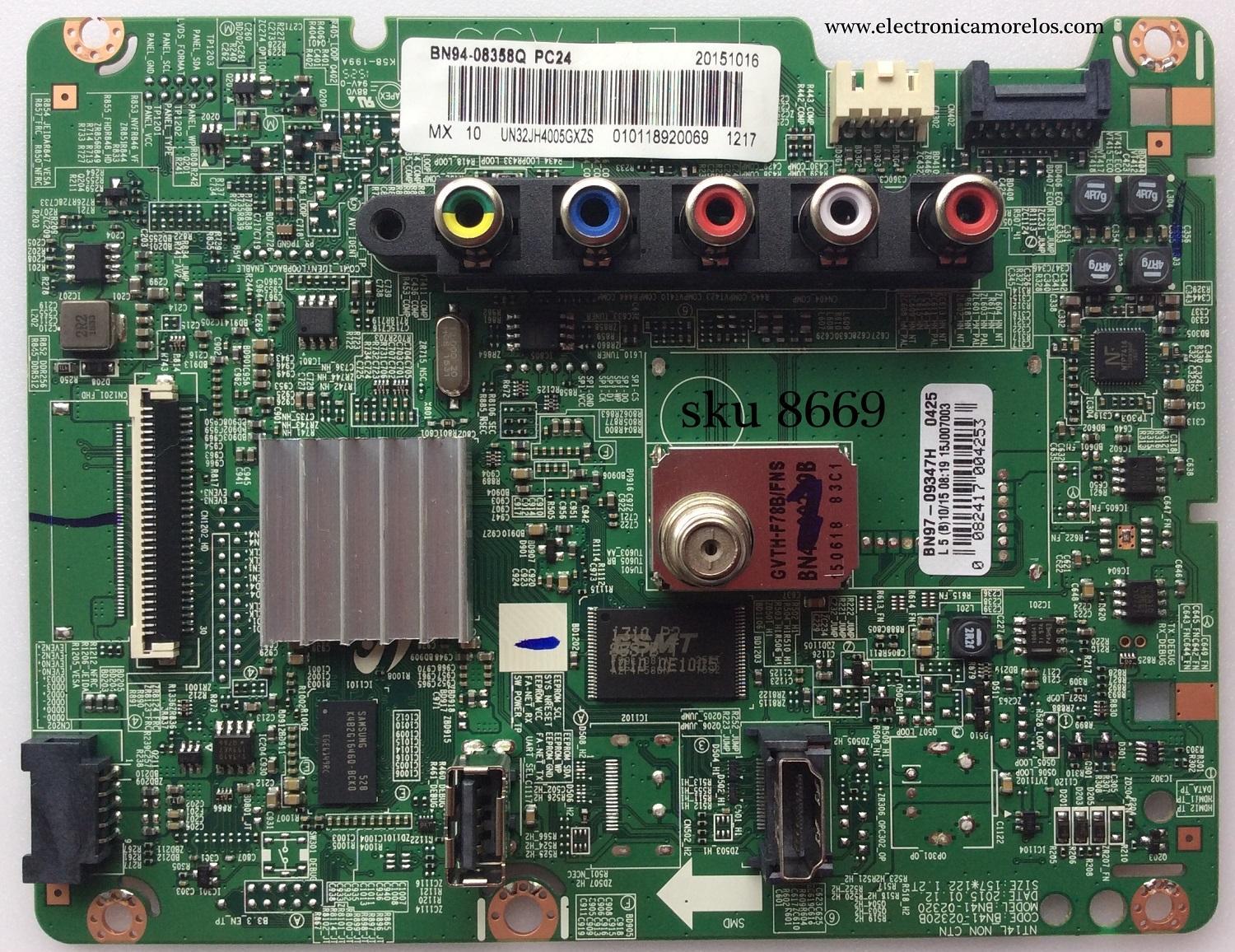 MAIN PARA TV SAMSUNG / NUMERO DE PARTE BN94-08358Q / BN97-09347H / BN41-02320B / BN9408358Q / MODELO UN32JH4005 / UN32JH4005GXZS