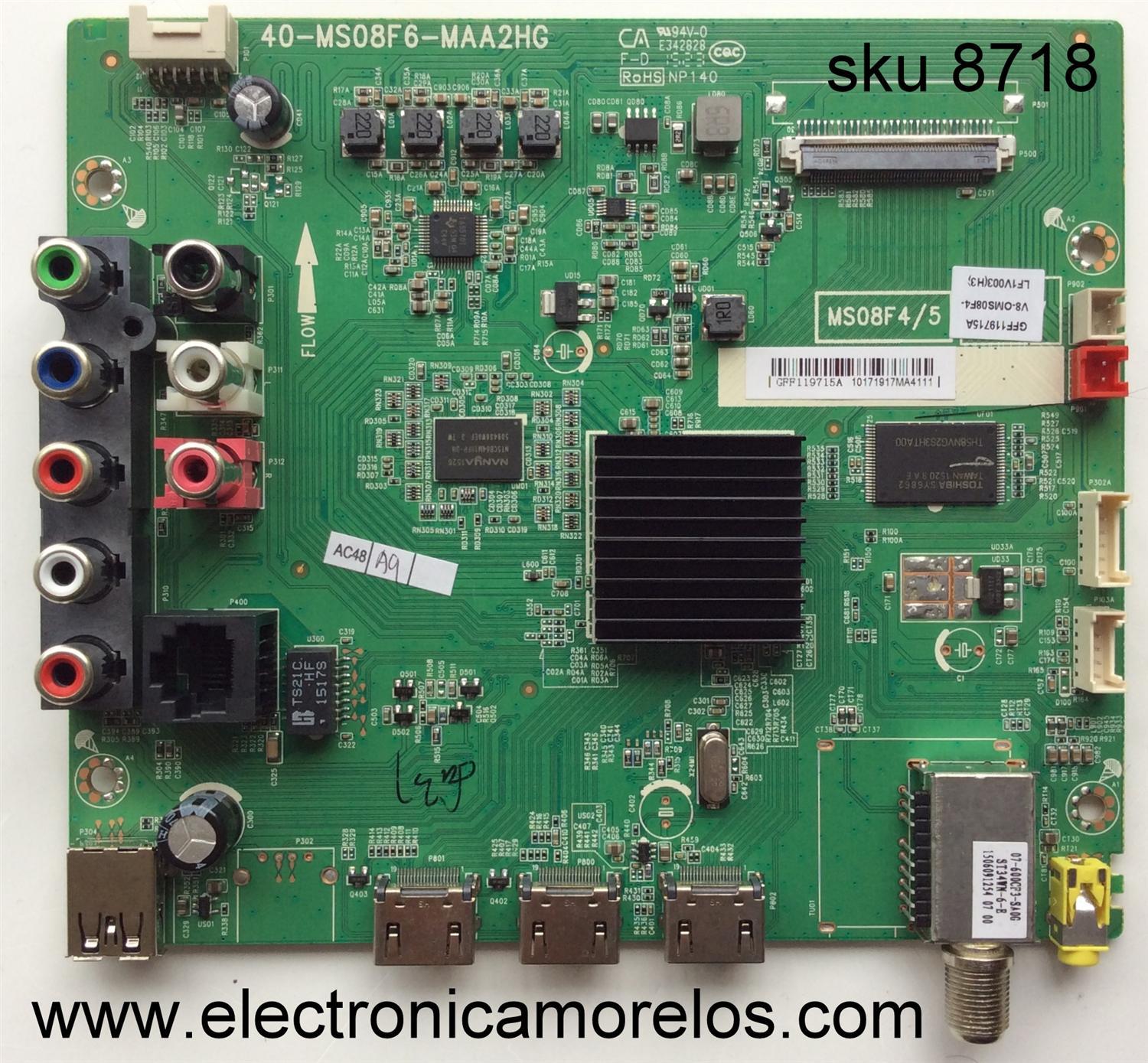 MAIN PARA TV PIONEER / NUMERO DE PARTE V8-OMS08F4-LF1V003 / 40-MS08F6-MAA2HG MODELO PLE-50S05FHD