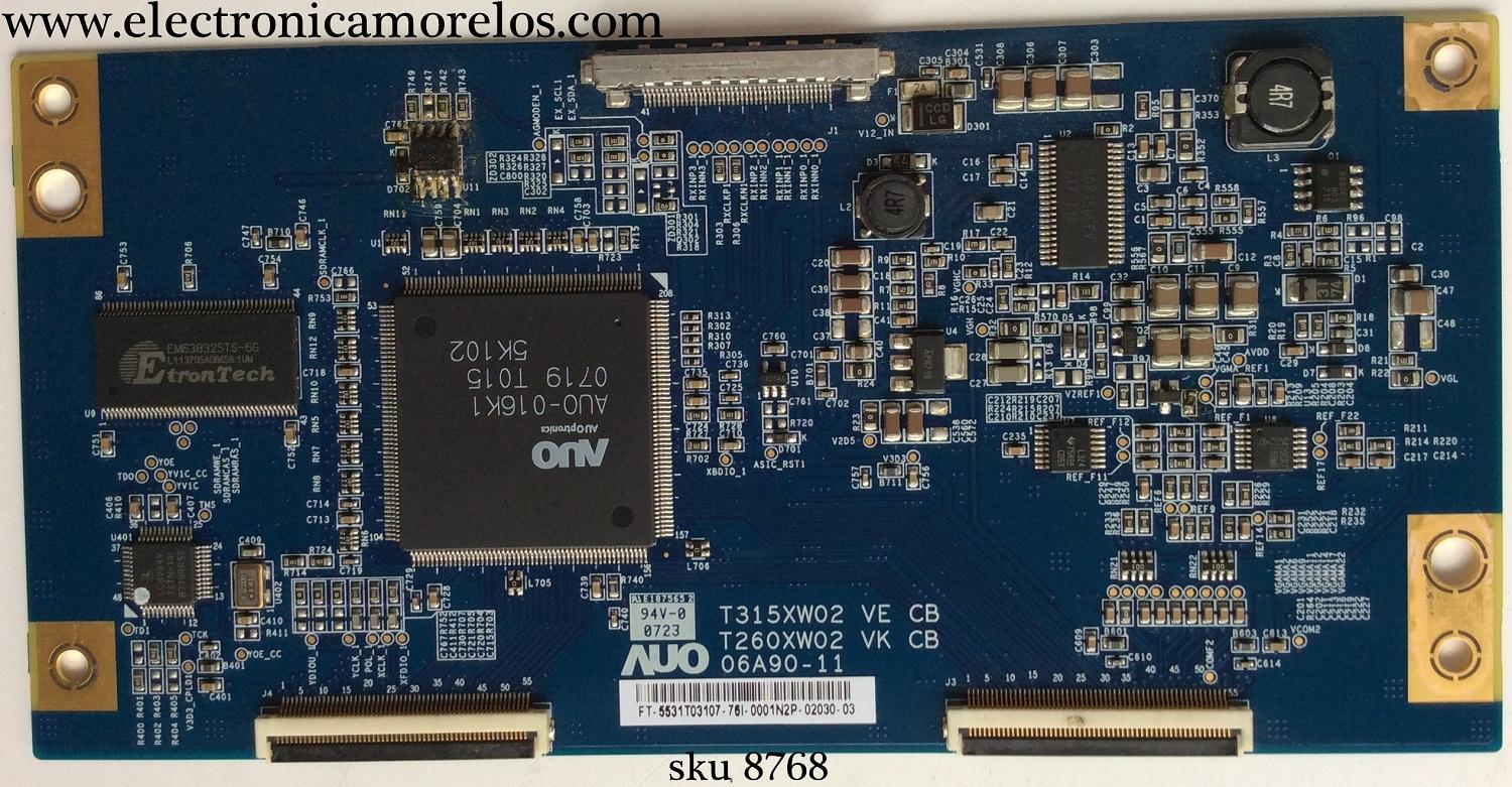 T-CON / SONY 55.31T03.107 / 5531T03107 / T315XW02 VE / T260XW02 VK / 06A90-11 / MODELO KDL-32S3000	