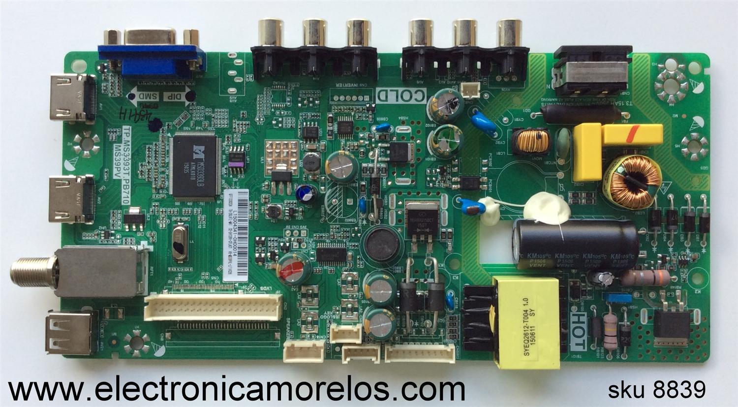 MAIN FUENTE PARA TV TCL GFF120022A / TP.MS3393T.PB / T8-28LATL-MA1 / L15004341 / 02-SHY39V-CFLA01 / V8-WS39PVL-LF1V026 / MODELO 28''