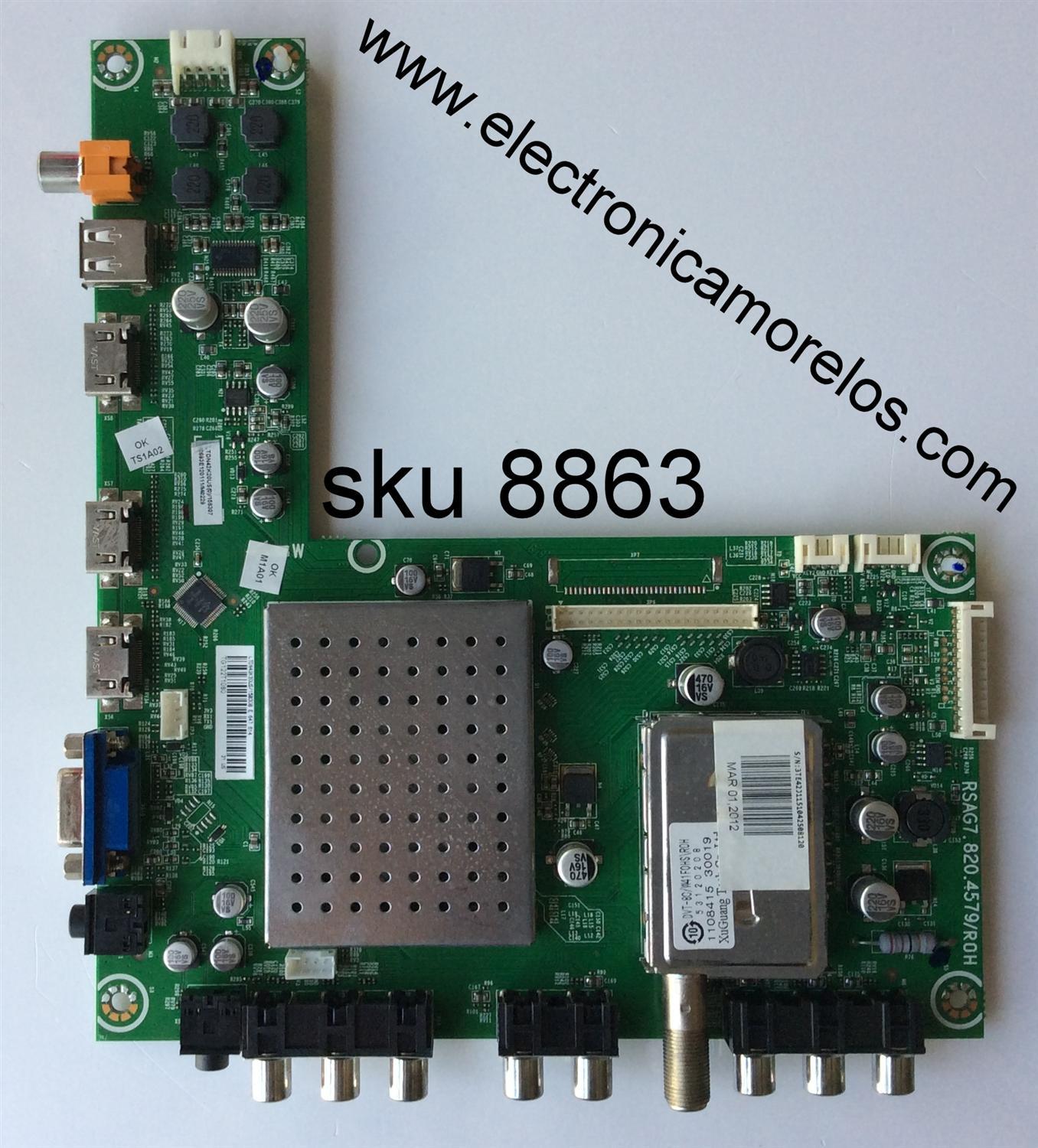 MAIN ORIGINAL PARA TV HISENSE / NUMERO DE PARTE 158308 / 158307 / RSAG7.820.4579/ROH / LTDN42K20USC0 / E120111 / LTDN42K20US / PANEL HE420FF-B57 / DISPLAY T420HW08.V9 / MODELO F42K20E / 42K26