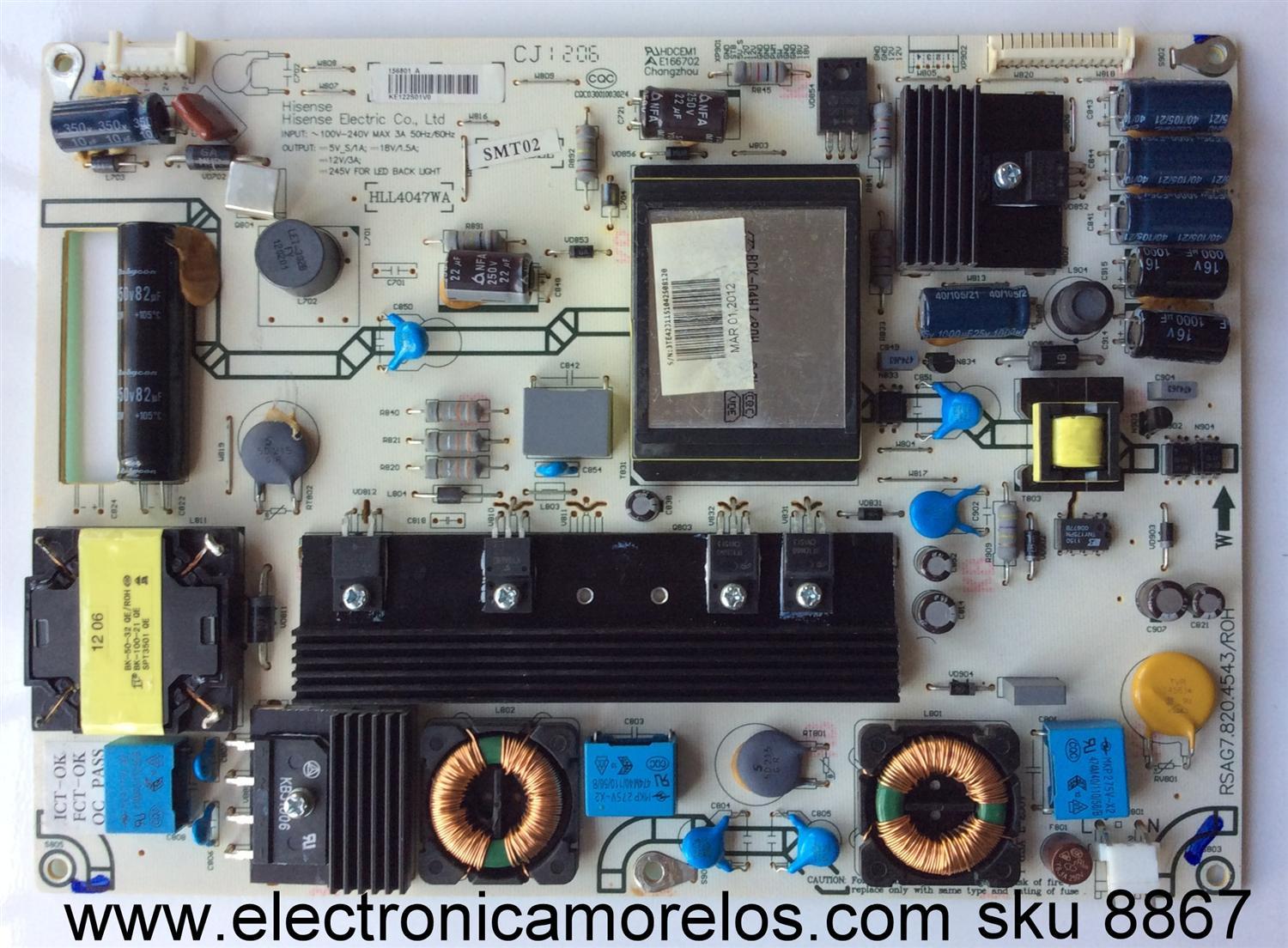 FUENTE DE PODER / HISENSE 156801 / RSAG7.820.4543/R0H / HLL4047WA / MODELO F42K20E / 42K26