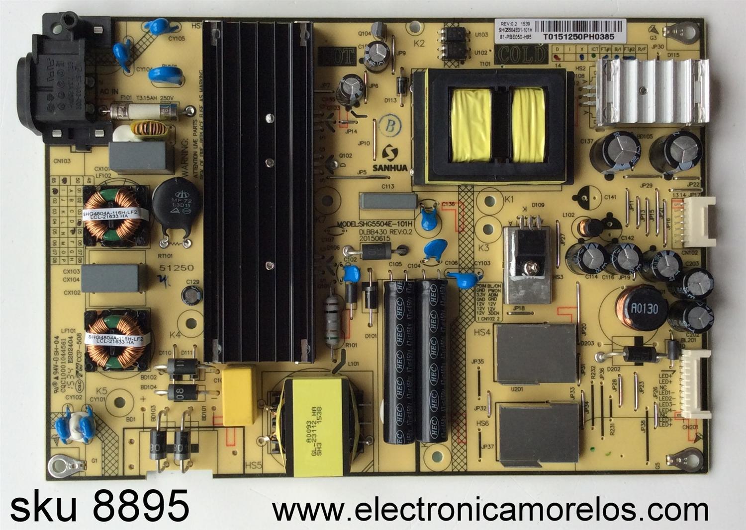 FUENTE DE PODER / HITACHI 81-PBE050-H95 / SHG5504E-101H / SHG5504E01-101H / CQC10001044561 / DLBB430 REV:0.2 / 20150615 / MODELO LE48M4S9