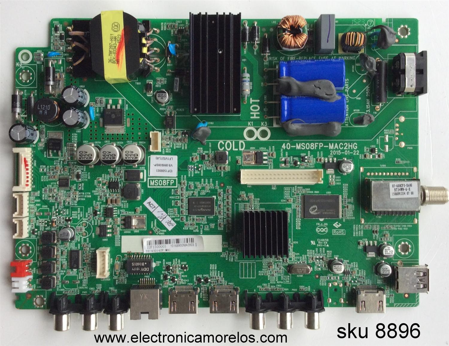 MAIN / FUENTE / (COMBO) / TCL V8-0MS08SP-LF1V027(J6) / IDF1500003 / 40-MS08FP-MAC2HG / T8-43D14ZF-MA1 / MODELO 43''	
