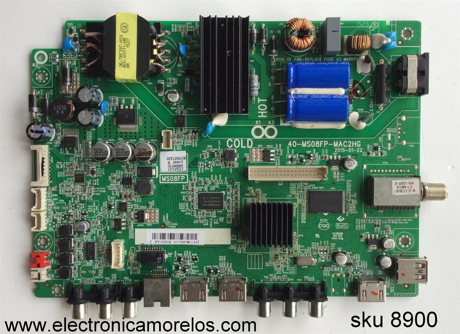 MAIN FUENTE (COMBO) PARA TV PIONEER / NUMERO DE PARTE V8-0MS08FP-LF1V027 / 40-MS08FP-MAC2HG / V8-OMS08FP-LF1V027 / MS08FP / GFE120625B / MODELO PLE-32S05HD / MODELO 40''
