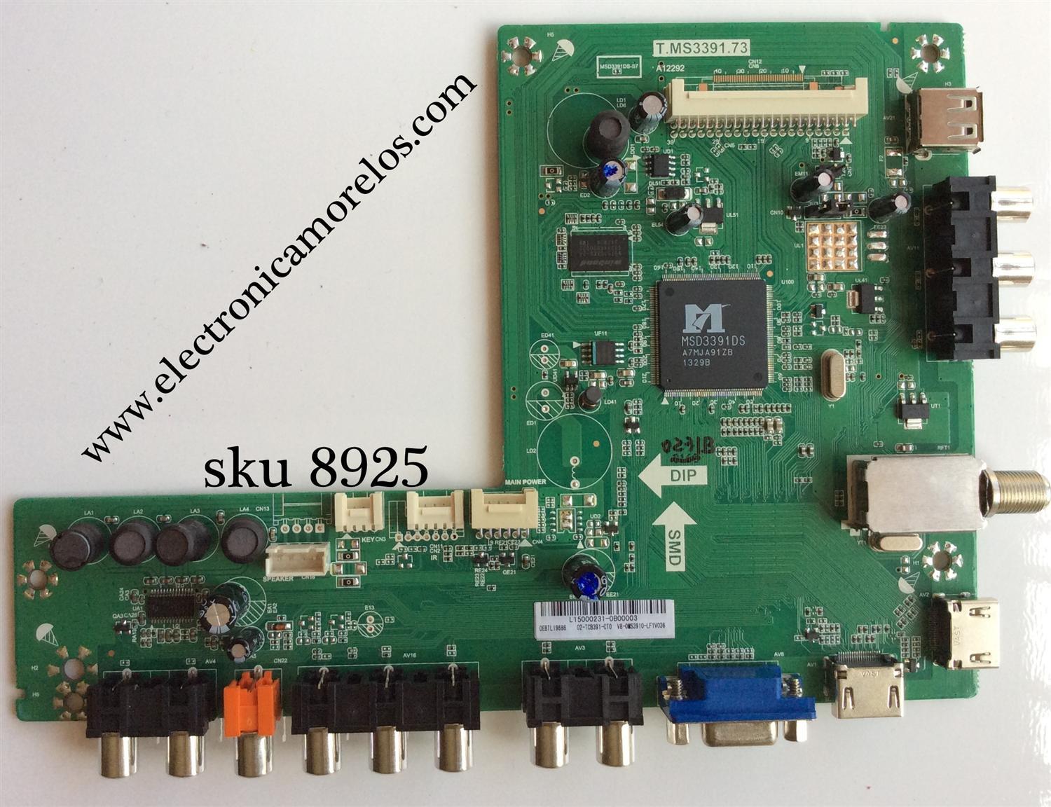 MAIN PARA TV TCL / NUMERO DE PARTE L15000231 / 0EBTL19686 / 02-TCB391-CT0 / V8-0MS3910-LF1V036 / T.MS3391.73