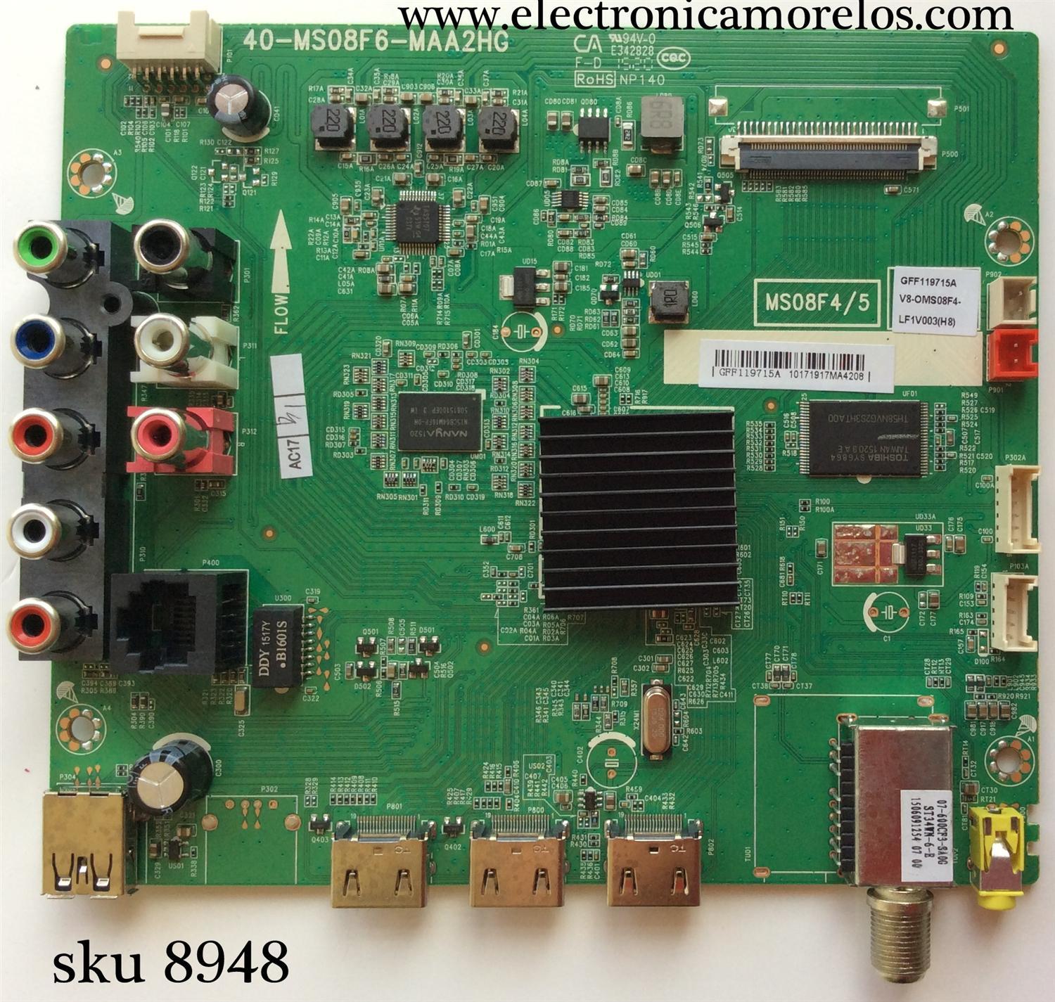 MAIN PARA TV PIONEER NUMERO DE PARTE  GFF119715A / V8-OMS08F4-LF1V003(H8) (H7) (H6) (H5) (H4) (H3) / V8-0MS08F4-LF1V003 / V8-OMS08F4-LF1V003 / MS08F4/5 / 40-MS08F6-MAA2HG / MODELO PLE-50S05FHD 	