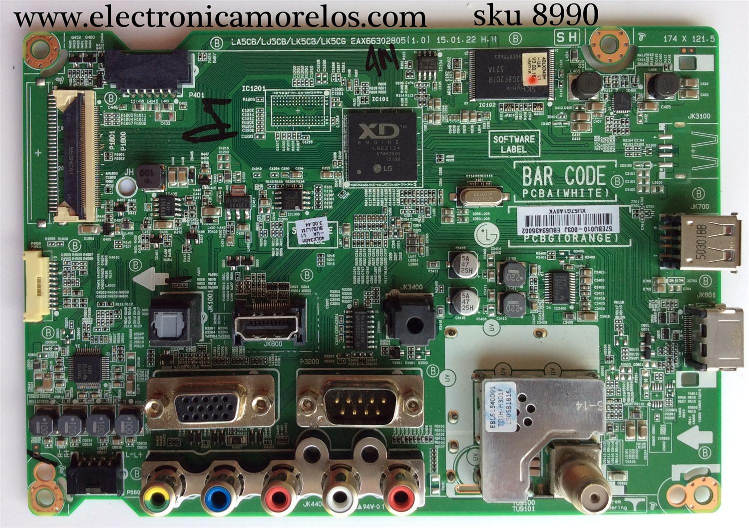 MAIN PARA TV LG / NUMERO DE PARTE EBU63435002 / EAX66302805 / EAX66302805(1.0) / 63435002 / PANEL HC400DUN-VCKN5-214X / MODELO 40LX340H-UA / 40LX340H-UA.BUSJLJM