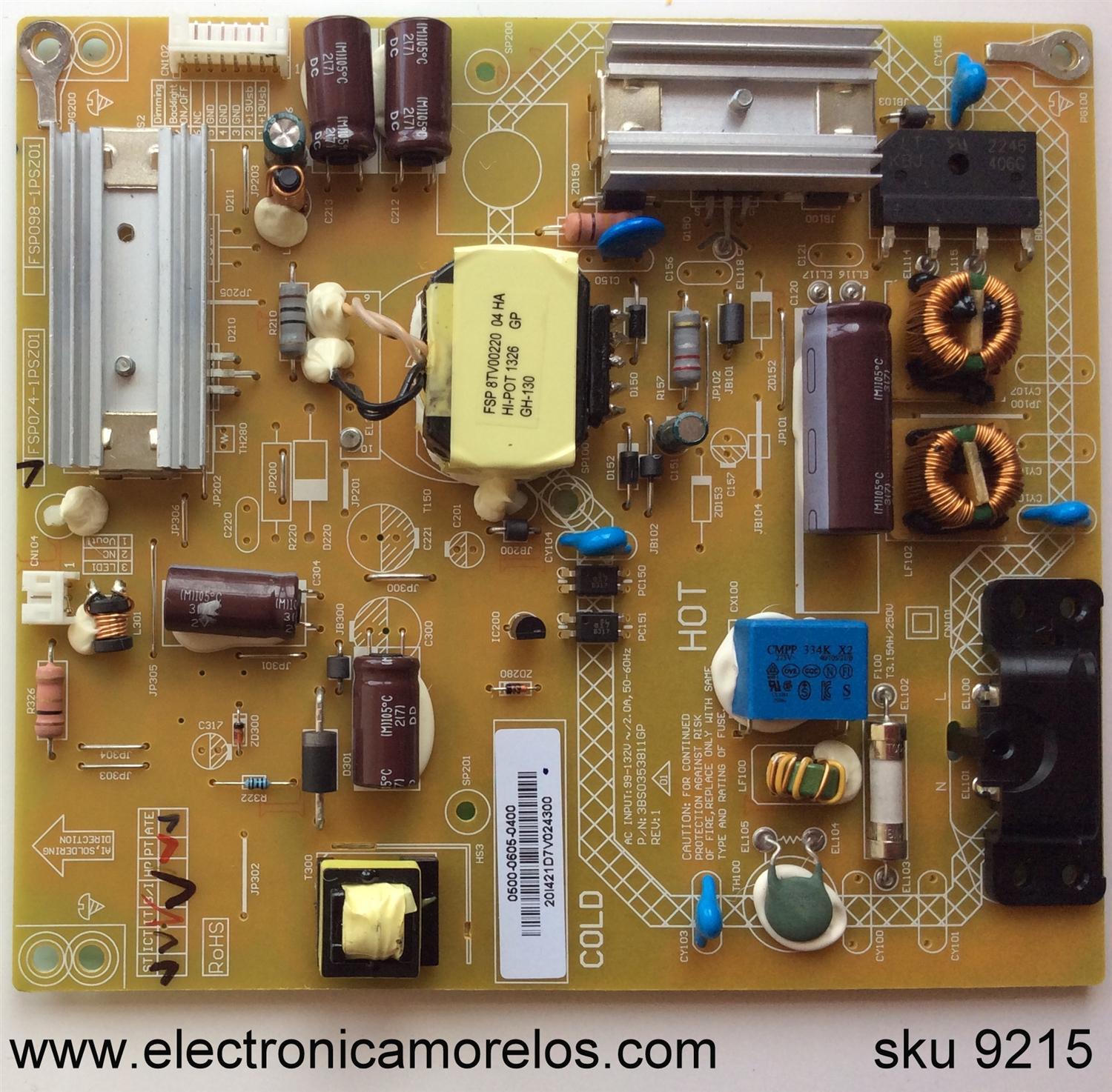 FUENTE DE PODER / VIZIO 0500-0605-0400 / FSP074-1PSZ01 / 050006050400 / 0500-0605-0400R / 3BS0353811GP / MODELO E320-B0E LAQRPKBP