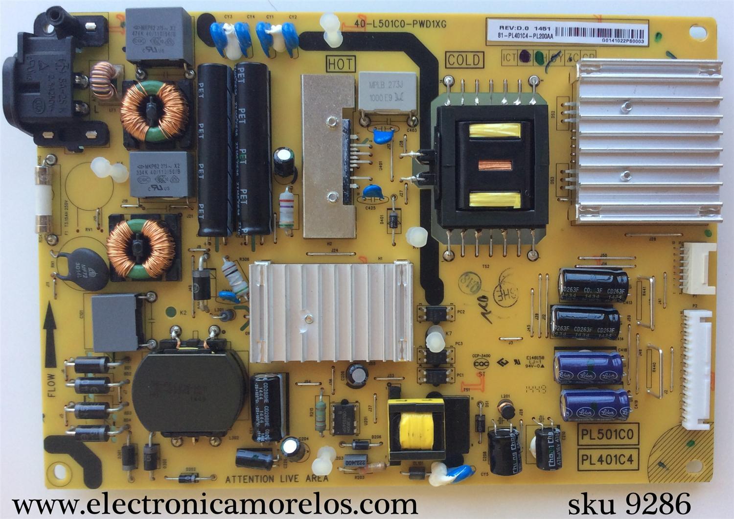 FUENTE DE PODER / TCL 81-PL401C4-PL200AA / 40-L501C0-PWD1XG	