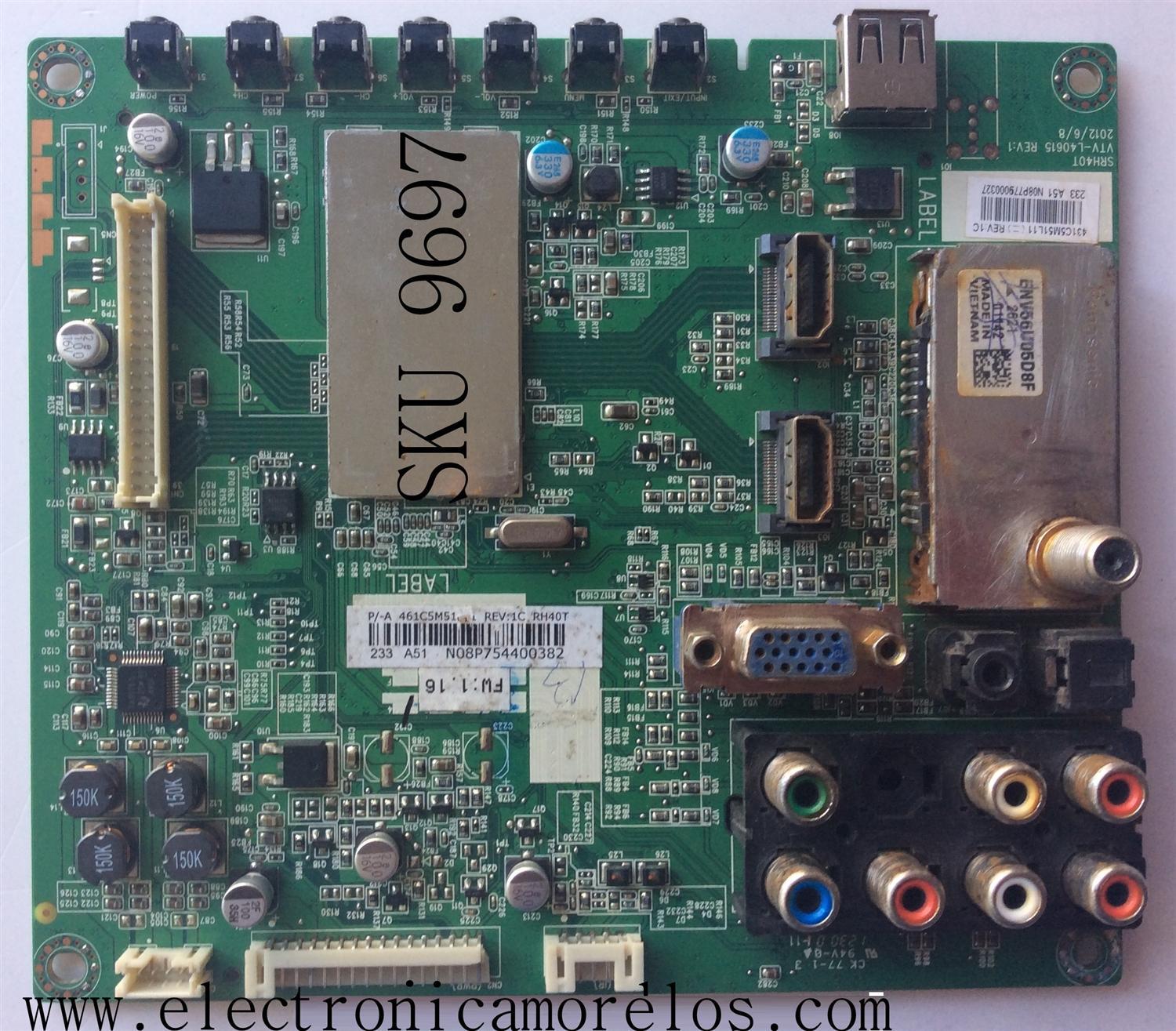 MAIN / TOSHIBA 75031999 / 431C5M51L11 / 461C5M51L11 REV:1C / SRH40T / PANEL 96.40S02.002 / 98.40S02.005 / MODELO 40L2200U