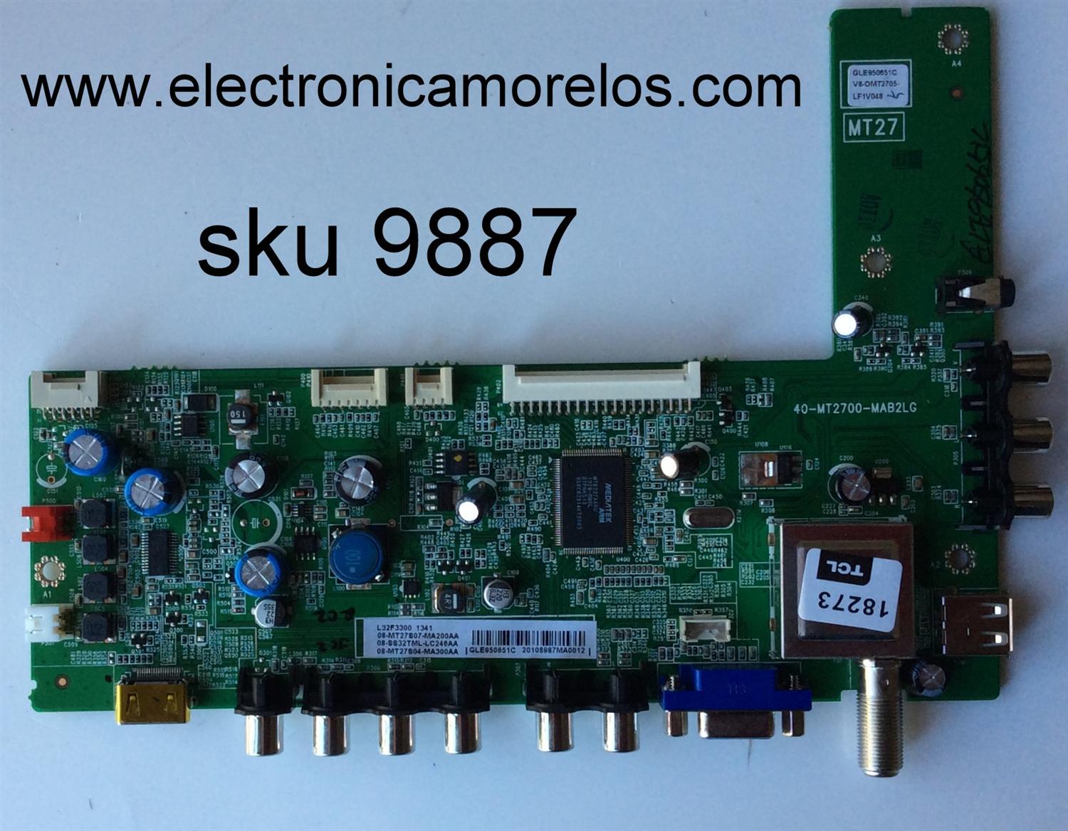 MAIN PARA TV TCL / NUMERO DE PARTE GLE950651C / 40-MT2700-MAB2LG / MT27 / V8-OMT2705-LF1V048 / V8-0MT2705-LF1V048 / 08-MT27S07-MA200AA / 08-SS32TML-LC246AA / 08-MT27S04-MA300AA / MODELO L32F3300