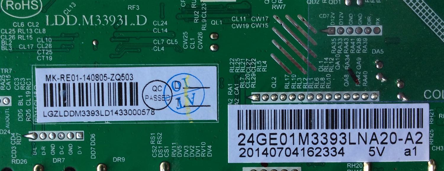 MAIN / FUENTE / RCA 3393LD1433 / 24GE01M3393LNA20-A2 / LDD.M3393I.D / MK-RE01-140805-ZQ503 / MODELO LED24C45RQ	 - Imagen 2