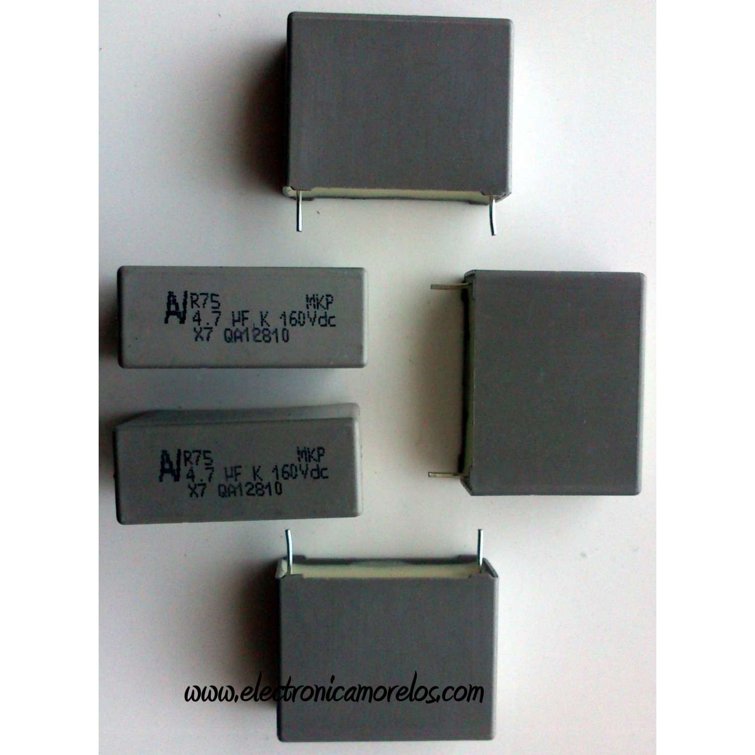 LOTE DE 5 PIEZAS DE CONDENSADORES 160V / 4.7µf	