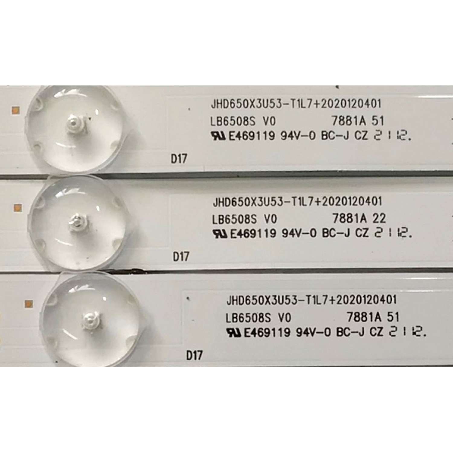 KIT DE LEDS PARA TV HISENSE ( 20 PZ ) / NUMERO DE PARTE LB6508S / JHD650X3U53-T1L7+2020120401 / 1248777 / E469119 / PANEL JHD650X3U53-T1L7\S0\FJ\GM\ROH / MODELO 65U7G / 65U6G - Imagen 5