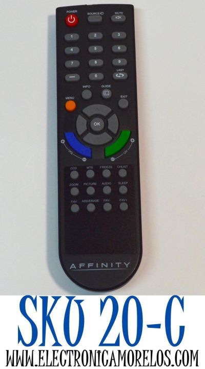 CONTROL REMOTO ORIGINAL PARA  TV AFFINITY / NUMERO DE PARTE CX-507 / 08F7 / MBE135-AFTY-2-2.5. / AF-01 / MODELO LE3951 / LE3251 / LE1950 / LE3259D / LE2459D / LE3261
