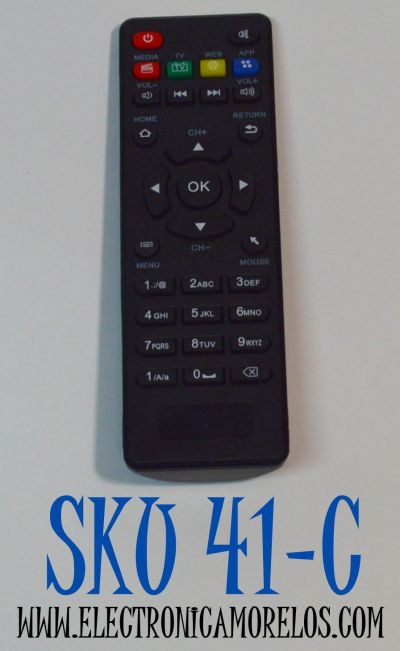 CONTROL REMOTO PARA UN AQUARIO SMART STV 2000 TV BOX / COMPATIBLE CON EL CONVERSOR DE TV INTELIGENTE STV-2000 4K / FUNCIONA PARA UN DECODIFICADOR TV BOX ANDROID / NUMERO DE PARTE XZH31K / CUENTA CON BOTONES PARA FUNCIONES COMO MEDIA/TV/WEB/APP/MOUSE/HOME