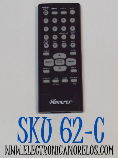 CONTROL REMOTO ORIGINAL PARA UN REPRODUCTOR DE DVD MEMOREX / NUMERO DE PARTE MVD2045 / MVD2047 / MVD2040 / MVD2015 / MVD2016 / MVD-2020 / MVD-2022 / MVD2037 / MVD2050 / MVD2040BLK / MVD2042  / CONECTIVIDAD INFRARROJOS 