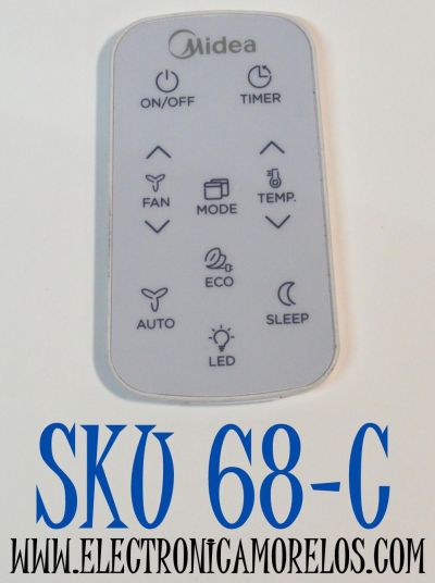 CONTROL REMOTO ORIGINAL PARA AIRE ACONDICIONADO MIDEA / NUMERO DE PARTE RG15C1/E / C755 / RG57H4 / RG15B1/E / RG57H4B / 17317000A50553 / 17317000A53591 / R07/BGE / RG10F2B2 / BGEFU1 / R51M/E / R05/BGE / R11HG / MODELO MAW06R1YWT / MAW08S1YWT / MAW12SYWT