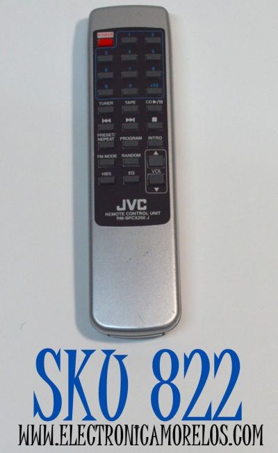 CONTROL REMOTO ORIGINAL JVC PARA SISTEMAS DE AUDIO / NUMERO DE PARTE RM-SPCX250 J / RM-SPCX250J / COMPATIBLE CON SISTEMAS DE AUDIO ESTEREO PORTATILES / MODELO PC-X250 / PC-X270