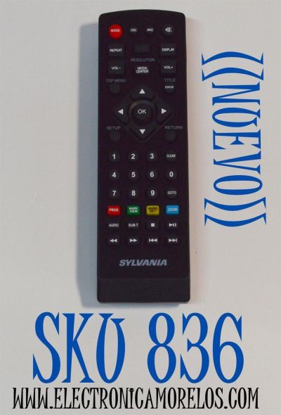 CONTROL REMOTO ORIGINAL NUEVO SYLVANIA PARA REPRODUCTORES DE DVD / NUMERO DE PARTE NB804 / NB064UD / N9400UD / NF018UD / MODELO SDVD6656 / SDVD6655-B  / DVL700E / SDVD1336 / SDVD1484 / SDVD6670 / SDVD1041-DG
