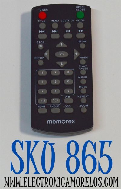 CONTROL REMOTO ORIGINAL MEMOREX PARA REPRODUCTORES DE DVD / NUMERO DE PARTE MVD2047 / MVD2015 / MVD2016 / 076R0JT010 / RTMVD2015