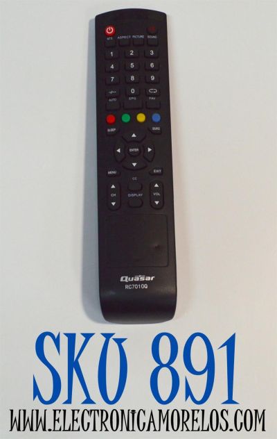 CONTROL REMOTO ORIGINAL PARA TV QUASAR / NUMERO DE PARTE RC7010Q / KT1252-XHY / RC70100 / MODELO SQ5003 / SQ3202 / SQ3204 / SQ5002 / SQ2400 / SQ4005M / Q32HST1 / Q40FST2 / SQ240W / SQ4000TV