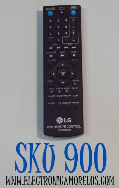 CONTROL REMOTO ORIGINAL PARA REPRODUCTOR DE DVD /  TV  LG / NUMERO DE PARTE COV33662806 / HG-D47-C8 / COV33062506 / COV31736202 / AKB65870202  / MODELO DP132 / DP132H / DVX640H / DP527H  / DP540H / DVX276 / DVX641KH / DVX690H
