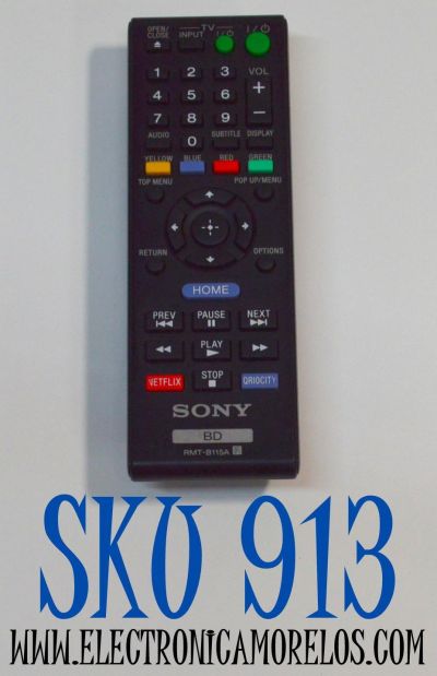 CONTROL REMOTO ORIGINAL PARA REPRODUCTORES DE BLU-RAY/DVD SONY / NUMERO DE PARTE RMT-B115A / P08130-3 / 1-489-399-21 / MODELO BDP-S480 /BDP-S2100 / BDP-S280 / BDP-S580 / BDP-380 / BDP-570 / BDP-360 / BDP-560 / BDP-S5100 / BDP-BX510