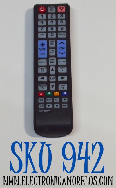 CONTROL REMOTO PARA TV SAMSUNG / NUMERO DE PARTE AA59-00600A / AA59-00785A / MODELO UN60EH6050FXZA / UN46EH5000FXZA / UN55ES6150FXZA / PN60E535A3FXZA / UN26EH4000FXZA / PN51E450A1FXZA / LT24B350ND/ZA / PN43E440A2FXZA / LT22B350ND/ZA / UN32EH4000FXZA