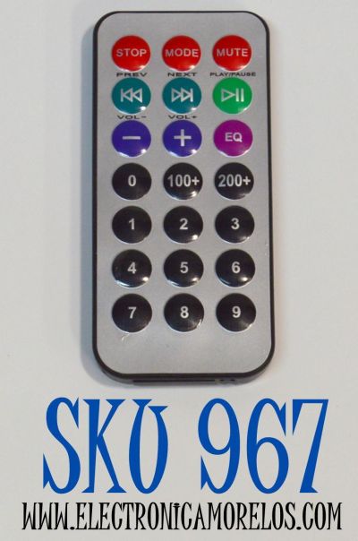 CONTROL REMOTO PARA ALTAVOCES PA PORTATILES / SISTEMAS DE KAREOKE / DECODIFICADORES DE AUDIO MP3/BLUETOOTH / COMPATIBLE PARA MUCHOS MODELOS DIFERENTES DE ALTAVOCES COMO EL ION AUDIO IPA69A TOTAL PRO / SEISMIC AUDIO SA-KP15BAT / PRO GLOW 8 / TOTAL PA MAX 