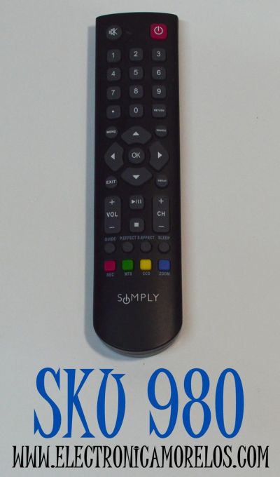 CONTROL REMOTO ORIGINAL SIMPLY PARA TELEVISORES / NUMERO DE PARTE 06-520W37-C002X / 57-894190-0HA / RC200 / MODELO 19LE6010 / 24LE6110 / HLED32V18T2 / L2HDF12TA / L32HDF12TA / L40FHDM12TCAA / L24D2700 / L40D2700 / L32D700